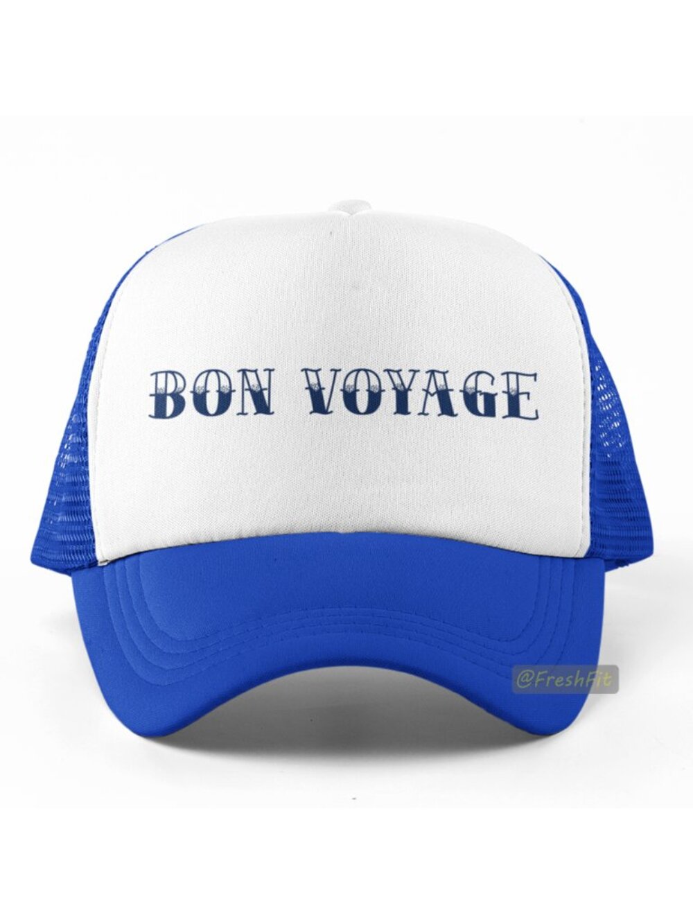 🆕Bon Voyage Foam Trucker Hat Mesh Snapback Cap Blue/White